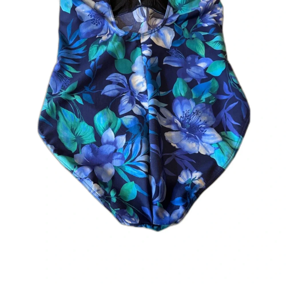 Miraclesuit Swimsuit Blue Floral Padded Sz 18